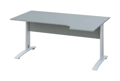 ERK 18 - 164 stůl kancelářský, rohový, pravý, kovová podnož bílá, deska 18 mm, široký 1600 mm, šedá